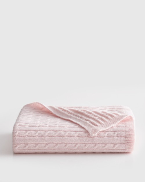 Luxe Cable Knit Cashmere Baby Blanket - Minimal Pink