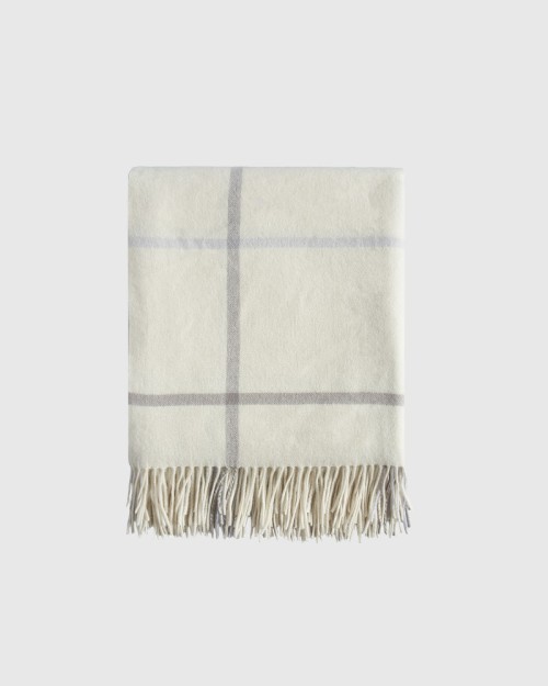 Mongolian Cashmere Throw - Ivory/Grey Plaid