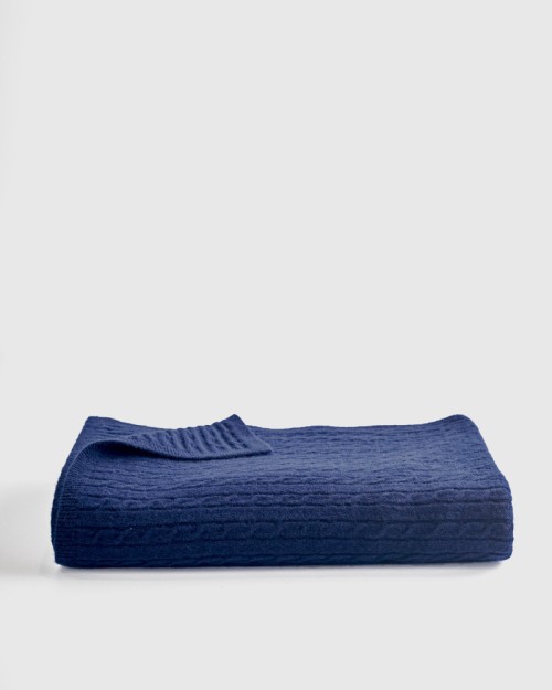 Cable Knit Cashmere Throw - Navy