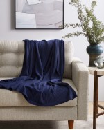 Cable Knit Cashmere Throw - Navy