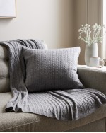 Cable Knit Cashmere Throw & Pillow Cover Set - Heather Grey