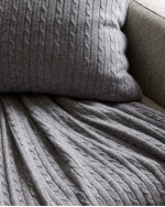 Cable Knit Cashmere Throw & Pillow Cover Set - Heather Grey