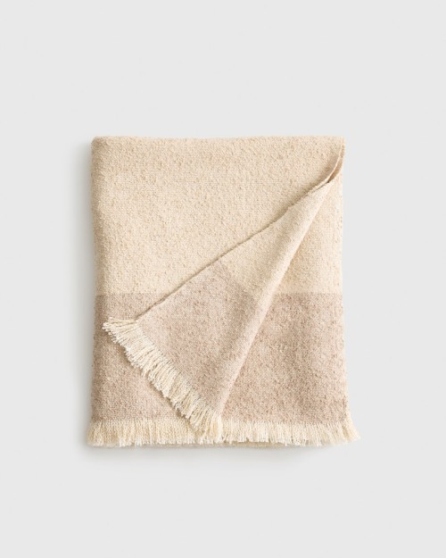 Silk Cashmere Striped Boucle Throw - Beige/Caramel