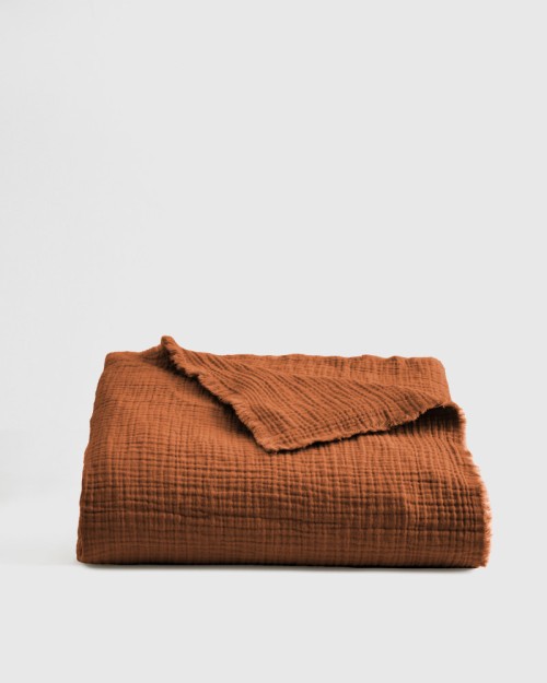 Organic Airy Gauze Throw - Terracotta