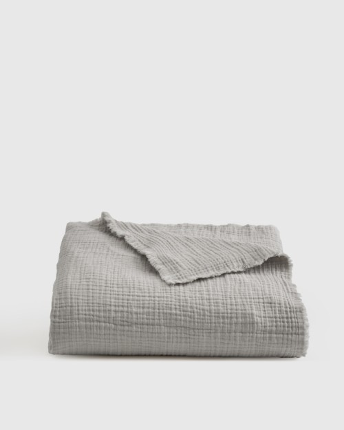 Organic Airy Gauze Throw - Fog Grey