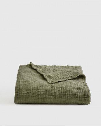 Organic Airy Gauze Throw - Olive