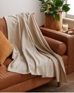 Italian Cotton Geometric Throw - Taupe