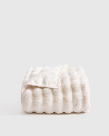 Ruched Faux Fur Throw - Snow