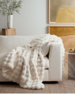 Ruched Faux Fur Throw - Snow