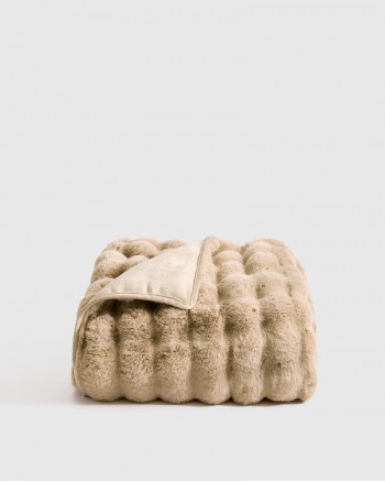 Ruched Faux Fur Throw - Mink