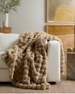 Ruched Faux Fur Throw - Mink