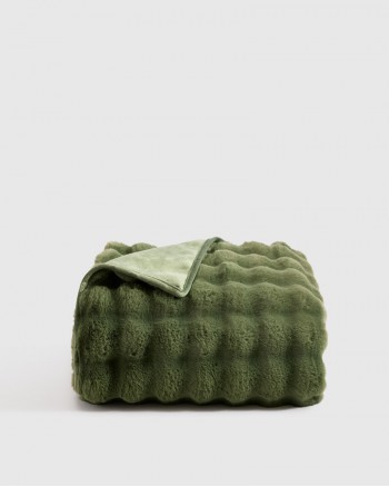 Ruched Faux Fur Throw - Forest