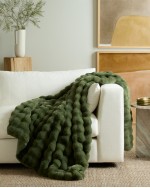 Ruched Faux Fur Throw - Forest