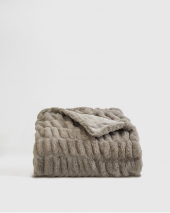 Textured Faux Fur Throw - Grey