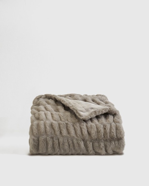 Textured Faux Fur Throw - Grey