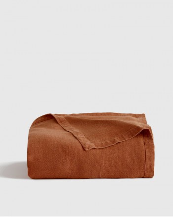 Vintage Wash European Linen Bed Cover - Terracotta