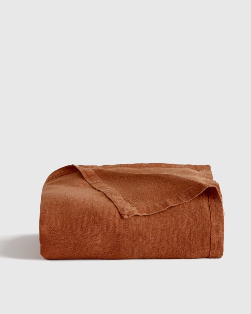 Vintage Wash European Linen Bed Cover - Terracotta