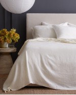 Vintage Wash European Linen Bed Cover - Ivory