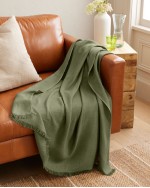 Lightweight European Linen Throw - Olive Meadow