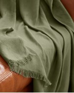 Lightweight European Linen Throw - Olive Meadow