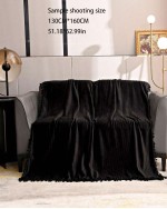 1pc Plain Tassel Decor Throw Simple Flannelette Throw Blanket For Home - Black