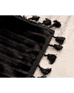 1pc Plain Tassel Decor Throw Simple Flannelette Throw Blanket For Home - Black