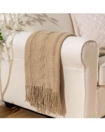 Christmas Throw Blanket For Bed Boho Decorative Throw Blanket For Couch Sofa Sage Green Knitted Blankets Throws Fall Decor 50 X60  - Tan