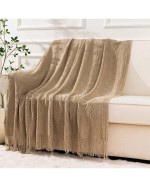 Christmas Throw Blanket For Bed Boho Decorative Throw Blanket For Couch Sofa Sage Green Knitted Blankets Throws Fall Decor 50 X60  - Tan