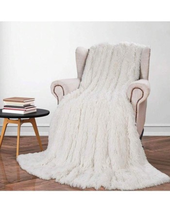 Soft Fluffy Faux Fur Throw Blanket 60 X 80 Inches Plush Lightweight Warm Shaggy Fleece Blankets For Bed Couch Sofa Chair Home Decorative Cream - Creamy White