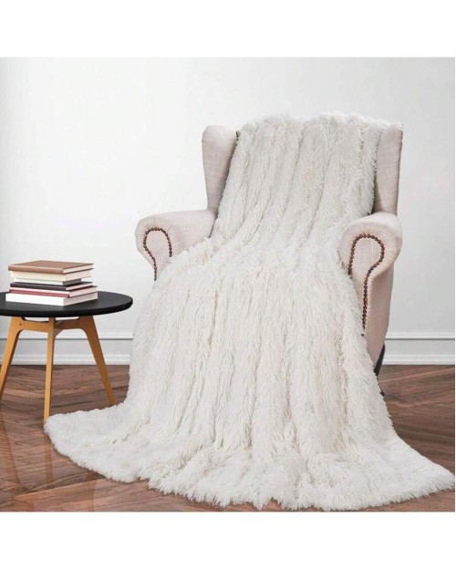 Soft Fluffy Faux Fur Throw Blanket 60 X 80 Inches Plush Lightweight Warm Shaggy Fleece Blankets For Bed Couch Sofa Chair Home Decorative Cream - Creamy White