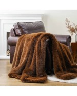 Luxury Fluffy Fur Throw Blanket Soft Cozy Faux Fur Blanket For Couch Sofa Bed Plush Warm Fuzzy Throws With Long Pile Fall Home Decor - Coffee