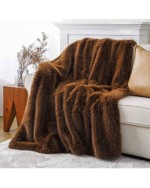 Luxury Fluffy Fur Throw Blanket Soft Cozy Faux Fur Blanket For Couch Sofa Bed Plush Warm Fuzzy Throws With Long Pile Fall Home Decor - Coffee