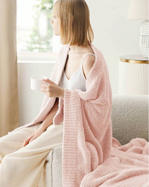 Blanket Super Soft Knit Throw Blanket Warm Cozy Reversible Blanket Fluffy Fuzzy Plush Lightweight Blanket For Couch Sofa Bed - Pink