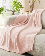 Blanket Super Soft Knit Throw Blanket Warm Cozy Reversible Blanket Fluffy Fuzzy Plush Lightweight Blanket For Couch Sofa Bed - Pink